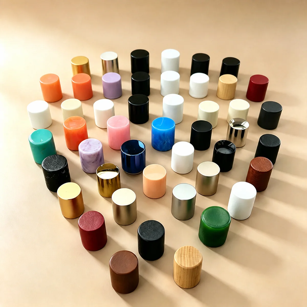 KALIENI perfume bottle caps in multiple colors, materials and finishes