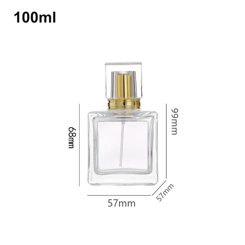 100ml Square Clear-Cap Gold-Collar Perfume Bottle