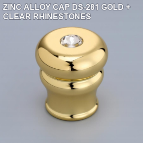 DS-281 gold zinc alloy perfume cap with clear rhinestone accent
