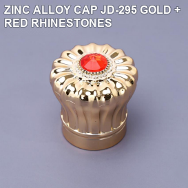 JD-295 gold zinc alloy perfume cap with red rhinestone accent